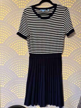 Draper James Navy and White Striped Crewneck knit sweater dress